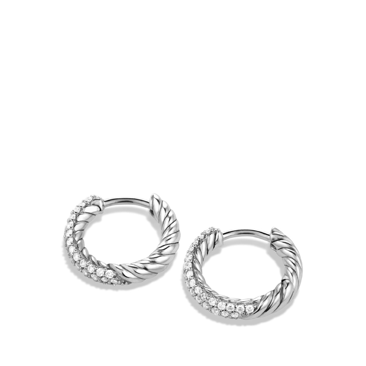 Petite Pavé Huggie Hoop Earrings in Sterling Silver with Diamonds, 14mm