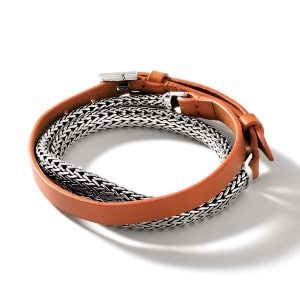 A chain and orange leather mixed material unisex bracelet from John Hardy.