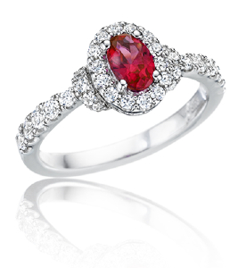 white gold, diamond, and ruby fashion ring