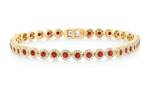 yellow gold, diamond, and ruby bracelet from Benari