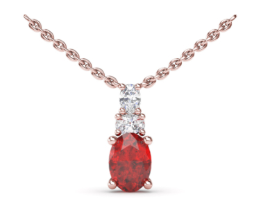 diamond, ruby, and rose gold necklace