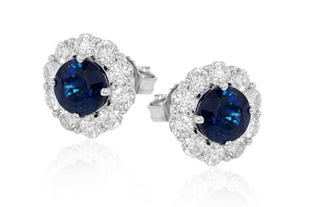 A pair of halo sapphire stud earrings for Simon G.