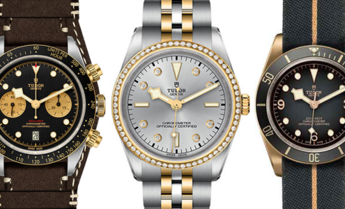 A close-up of three TUDOR Black Bay watches from different collections, all available at BENARI JEWELERS.
