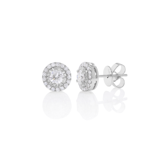 14kt White Gold Diamond Halo Studs
