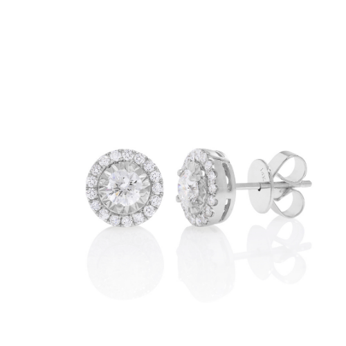 14kt White Gold Diamond Halo Studs