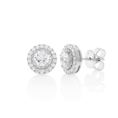 14kt White Gold Diamond Halo Studs