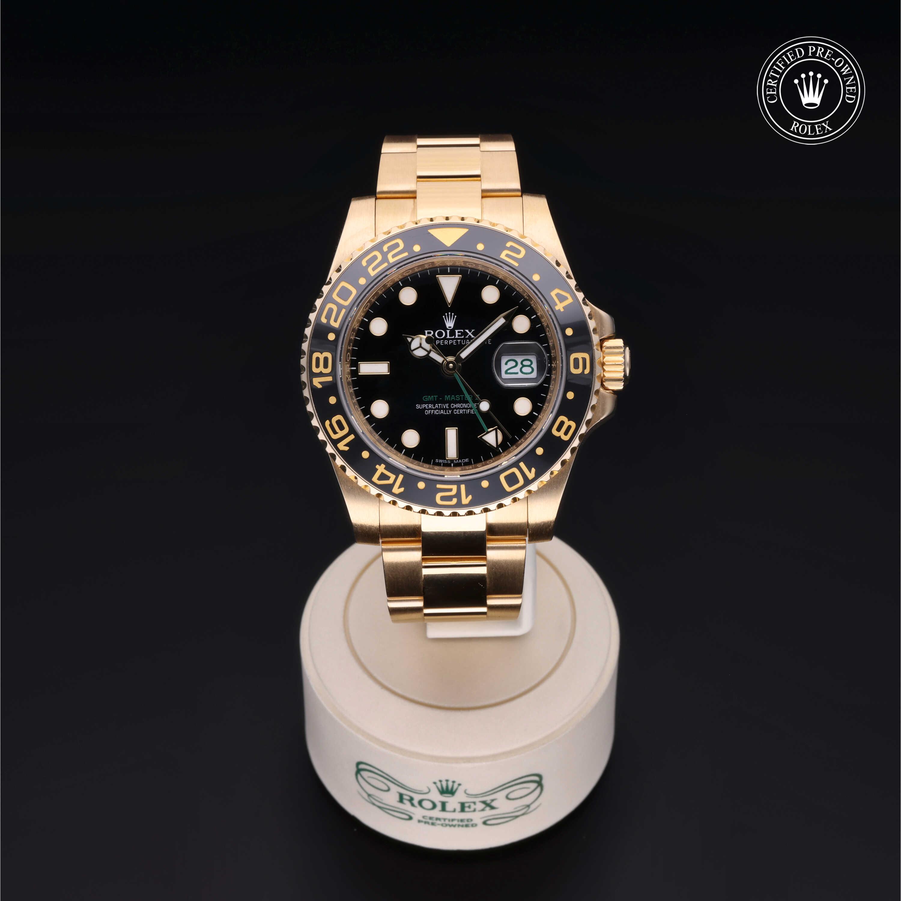 Rolex GMT-Master II in Gold 18 Carat Yellow M116718LN-0001 at Benari Jewelers