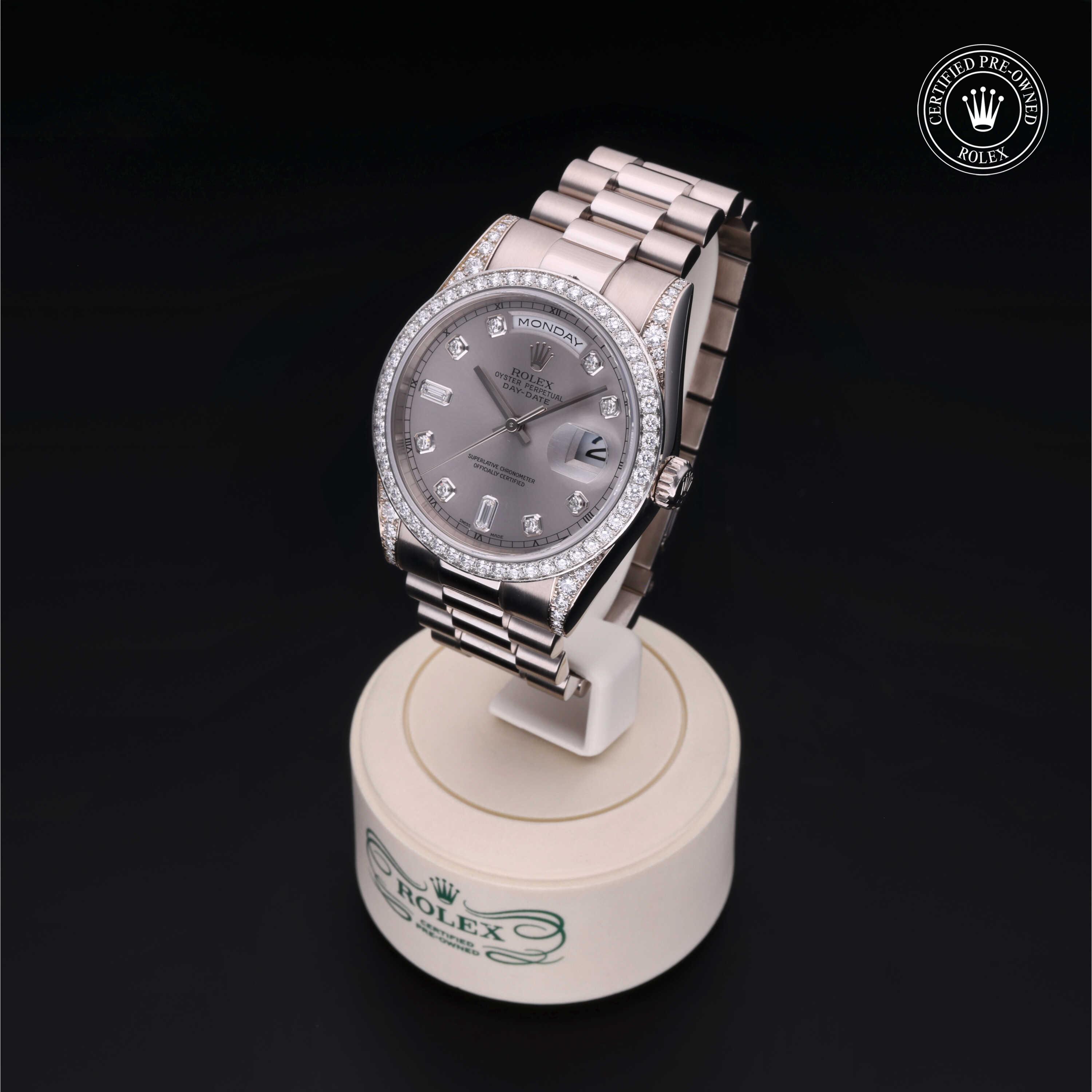 Rolex Day-Date in 18 ct white gold M118389-0010 at Benari Jewelers