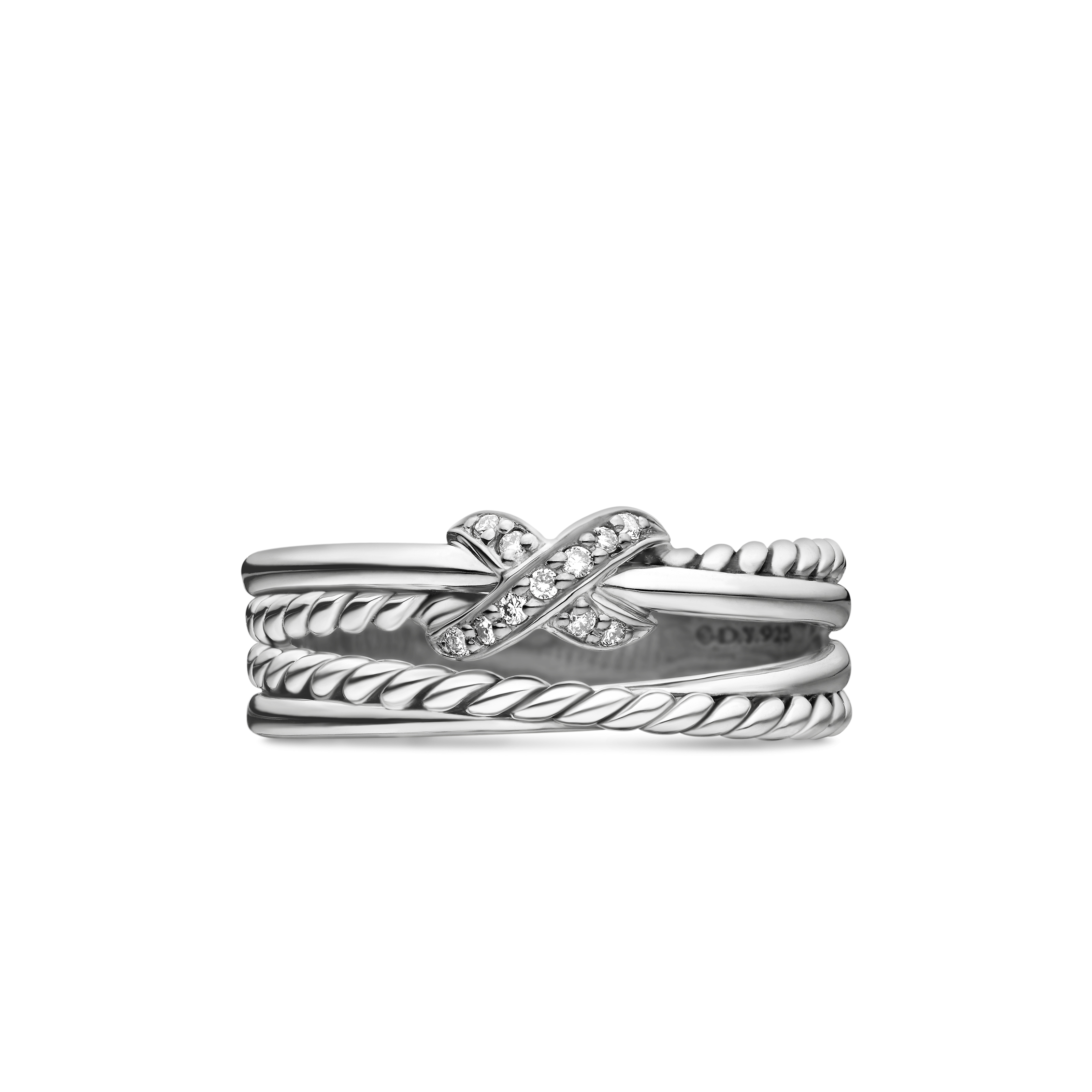 David Yurman Crossover® Micro Pavé Band Ring In Platinum  David Yurman Silver X Crossover Pavé Band main image 1