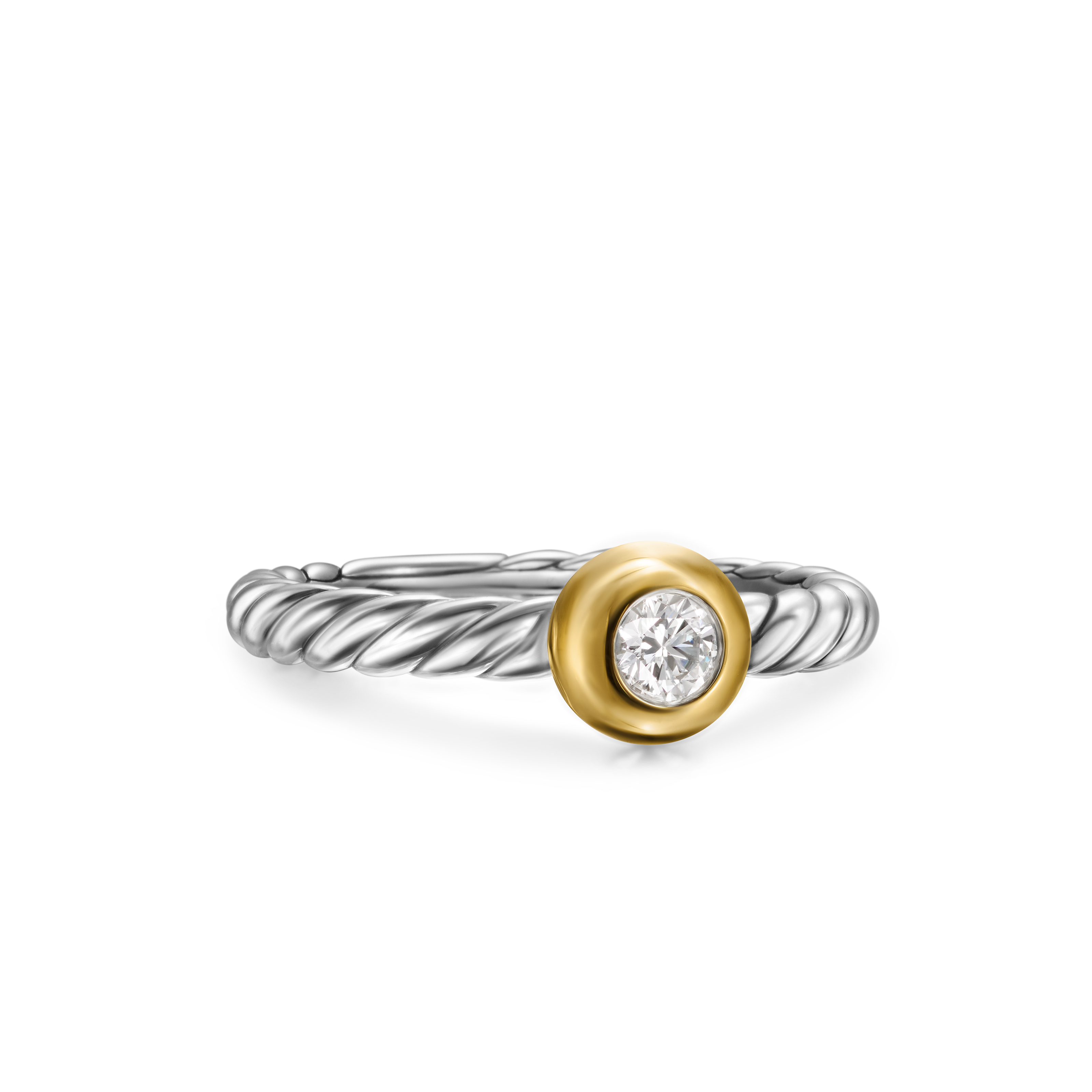 Petite Cable Ring in Sterling Silver with 14K Yellow Gold and 