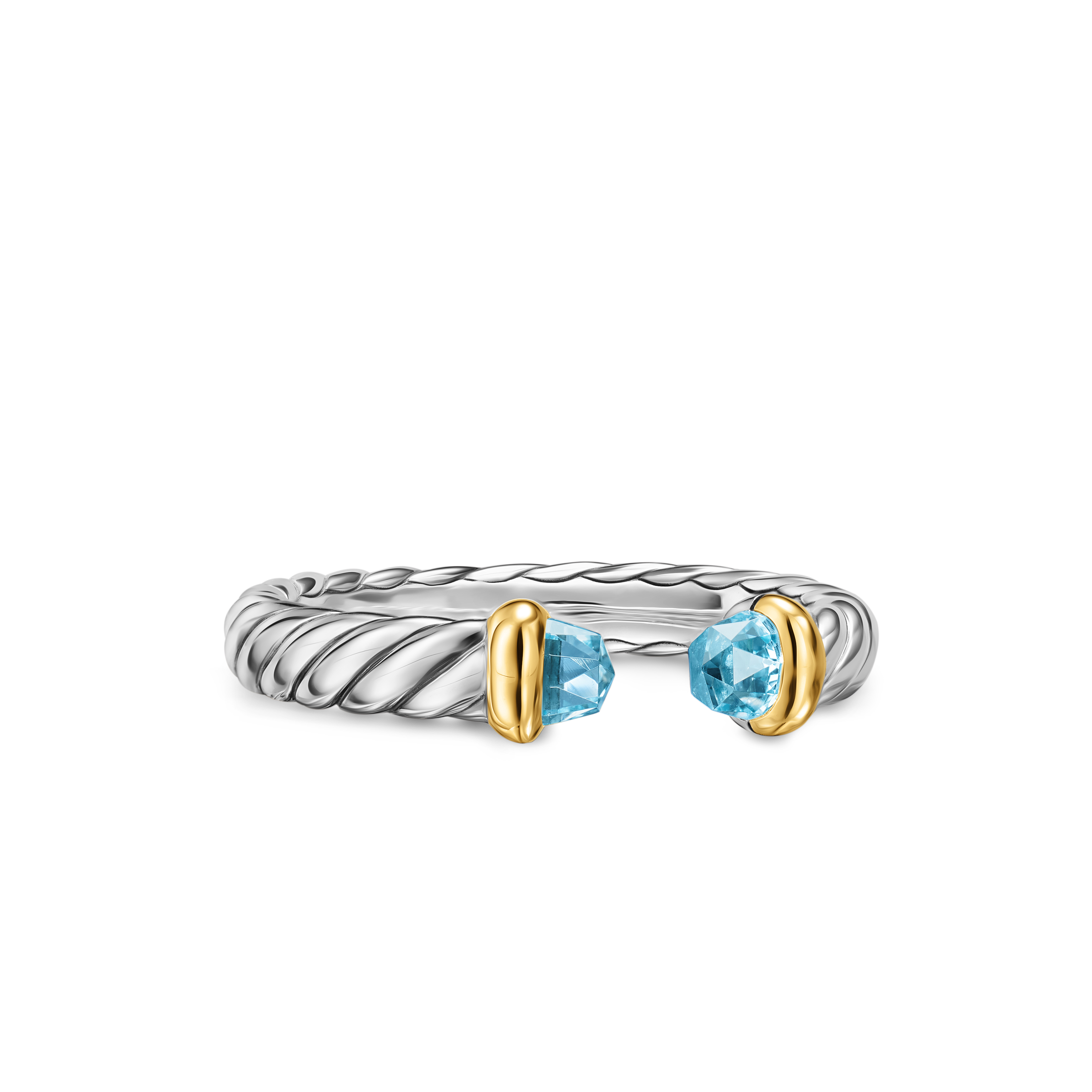 Petite Cable Open Ring in Sterling Silver with 14K Yellow Gold and 