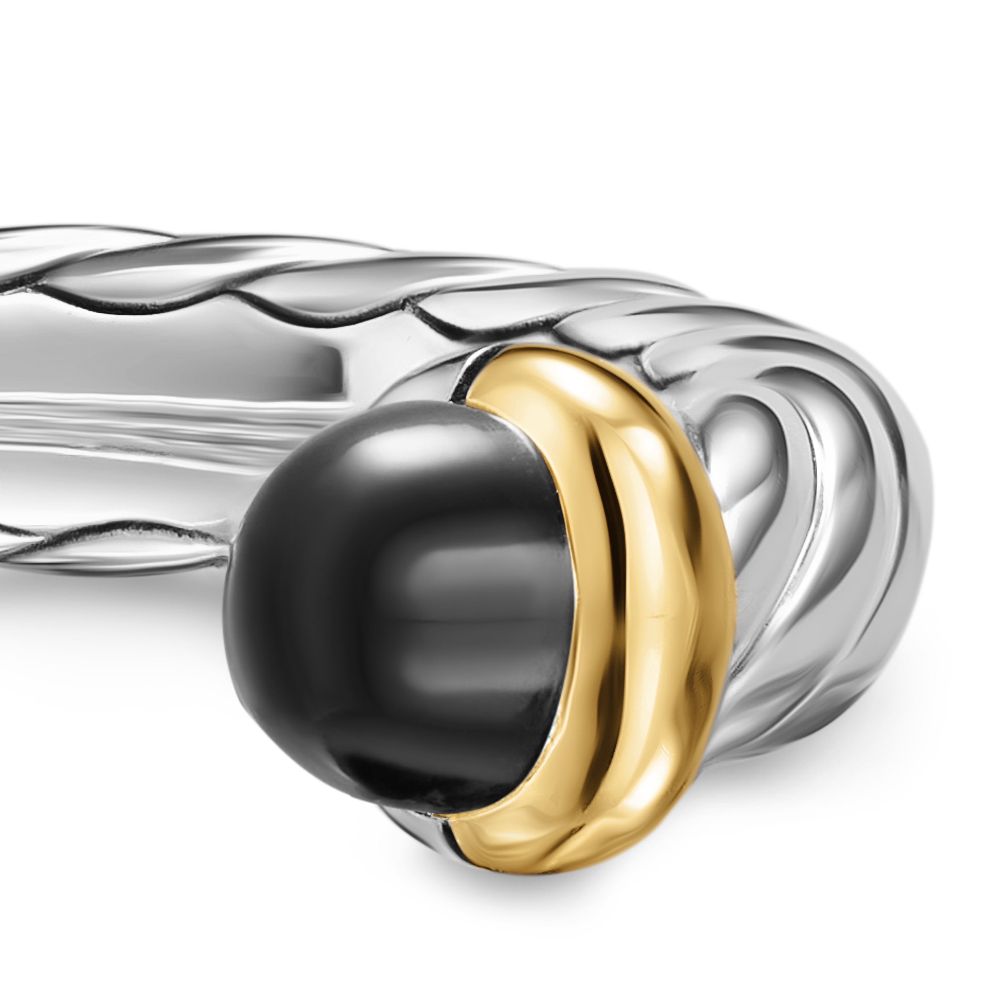 Petite Cable Open Ring in Sterling Silver with 14K Yellow Gold and