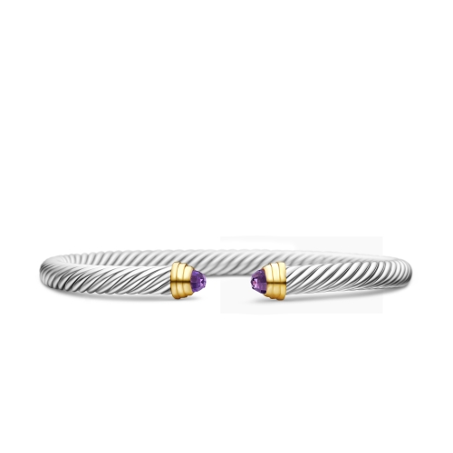 Classic Cable Bracelet in Sterling Silver with 14K Yellow Gold and Amethyst, 5mm
