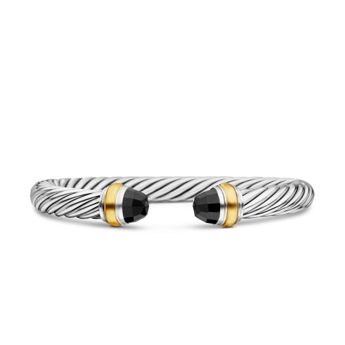 7 mm Color Classics Bracelet in Sterling Silver and 14k Yellow Gold with Faceted Black Onyx