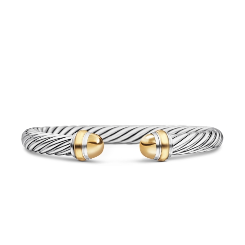 Classic Cable Bracelet in Sterling Silver with 14K Yellow Gold Domes, 7mm