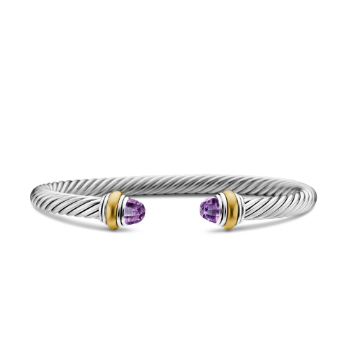 Classic Cable Bracelet in Sterling Silver with 14K Yellow Gold and Amethyst, 5mm