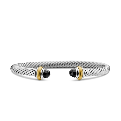 Classic Cable Bracelet in Sterling Silver with 14K Yellow Gold and Black Onyx, 5mm