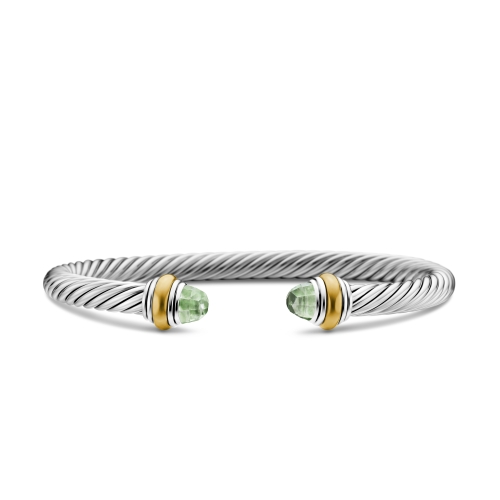 Classic Cable Bracelet in Sterling Silver with 14K Yellow Gold and Prasiolite, 5mm
