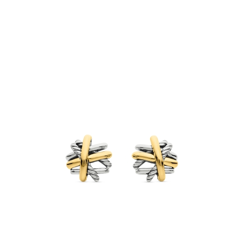 Crossover Stud Earrings in Sterling Silver with 18K Yellow Gold, 11mm