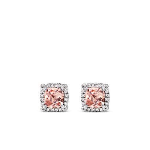 Petite Chatelaine® Pavé Bezel Stud Earrings in Sterling Silver with Morganite and Diamonds, 5mm