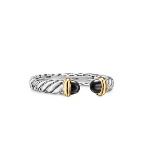 Petite Cable Open Ring in Sterling Silver with 14K Yellow Gold and