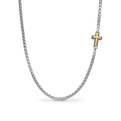 Cross Station Necklace in Sterling Silver with 14K Yellow Gold, 3.6mm