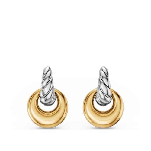 Sculpted Cable Drop Earrings in Sterling Silver with 14K Yellow Gold, 23mm