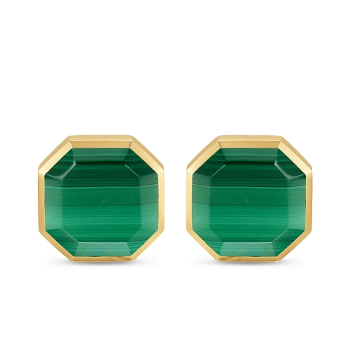 Streamline® Cufflinks in Sterling Silver with 14K Yellow Gold and Malachite, 15mm