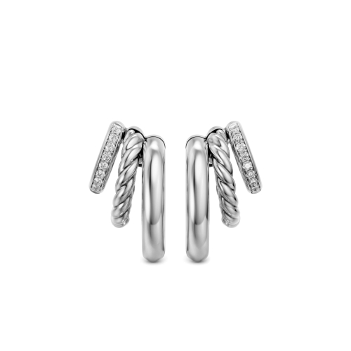 DY Mercer® Multi Row Earrings in Sterling Silver with Diamonds, 18mm