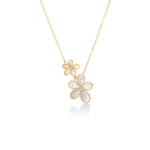 Roberto Coin Jasmine Diamond and Mother of Pearl Double Flower Necklace 7773785AY17X