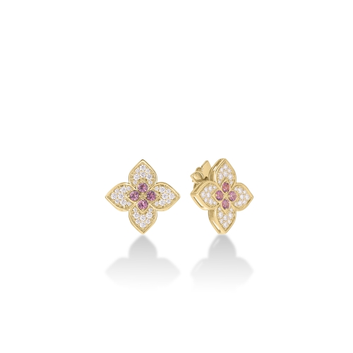 Roberto Coin Venetian Princess Carnival Diamond And Rubellite Large Flower Stud Earrings 8883686AYERXR