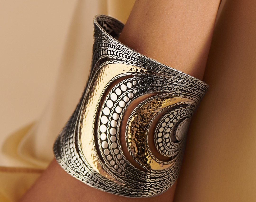 A John Hardy yellow gold and white gold cuff bracelet